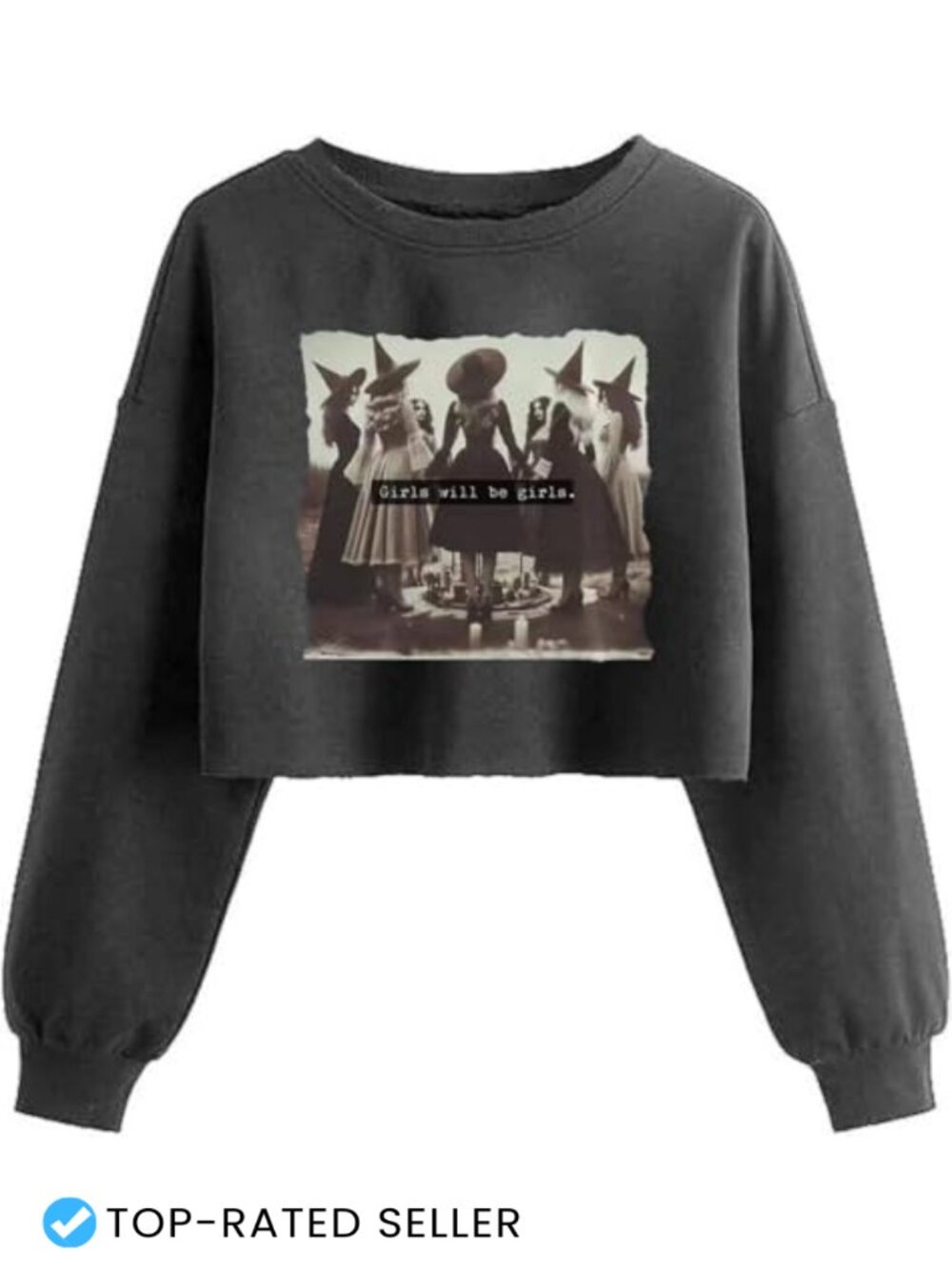 Women's Graphic Cropped Pullover Sweatshirt Cotton Blend Halloween